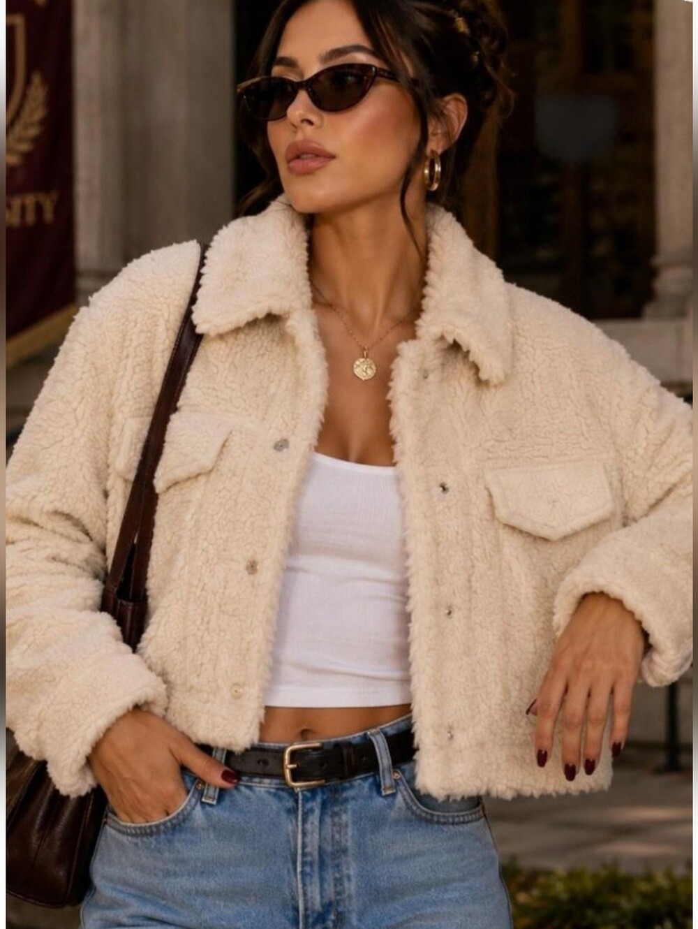 Willow Boutique Love Tree Ivory Teddy Sherpa Jacket - Picture 5 of 5